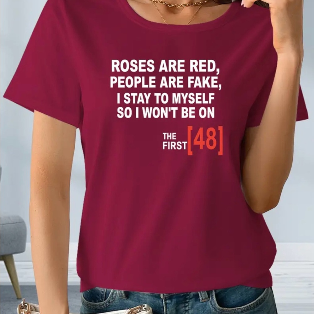 Red Graphic Tee with Bold Text - Picture 2 of 2